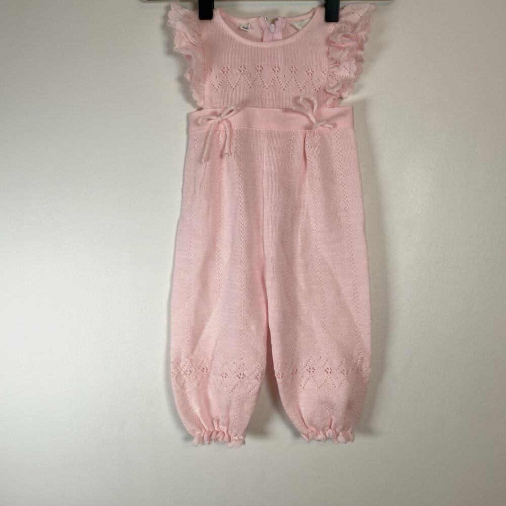 Baby Girl Clothes Friemanit 6 Month Pink Acrylic Knit Outfit Vintage Ruffles Bow